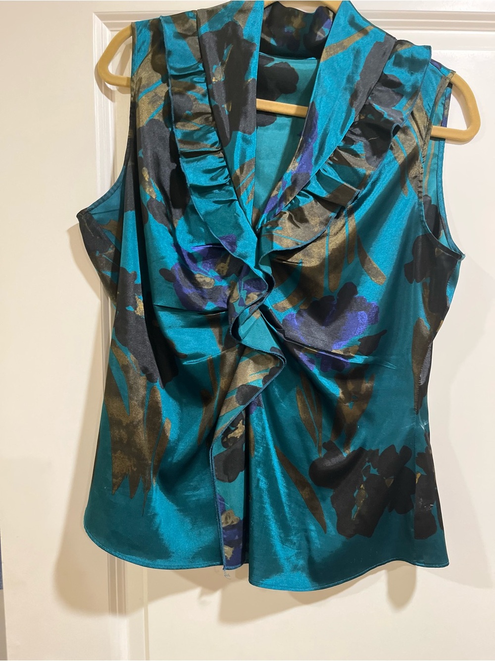 T Tahari Teal Floral Ruffled Sleeveless Camisole